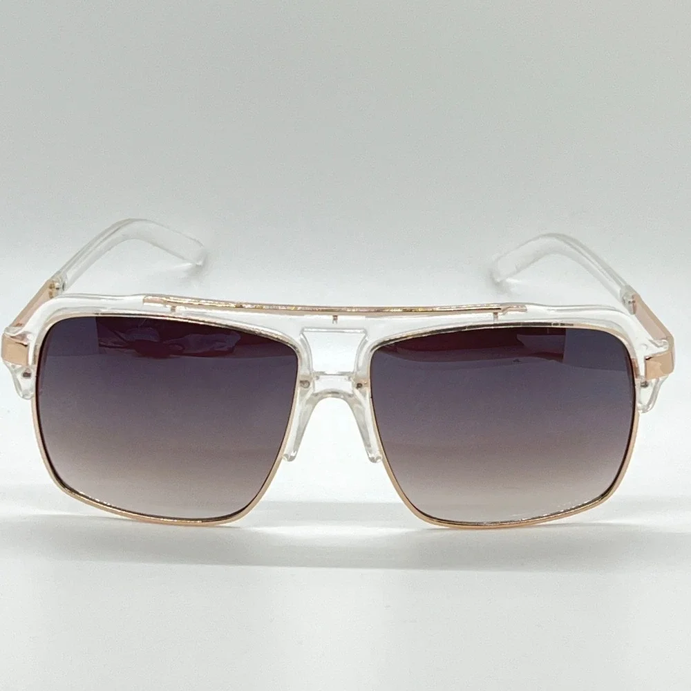 Men Sunglasses Clear Frame Gold Accents Men's‎ Fashion Sun Glasses Trendy Design